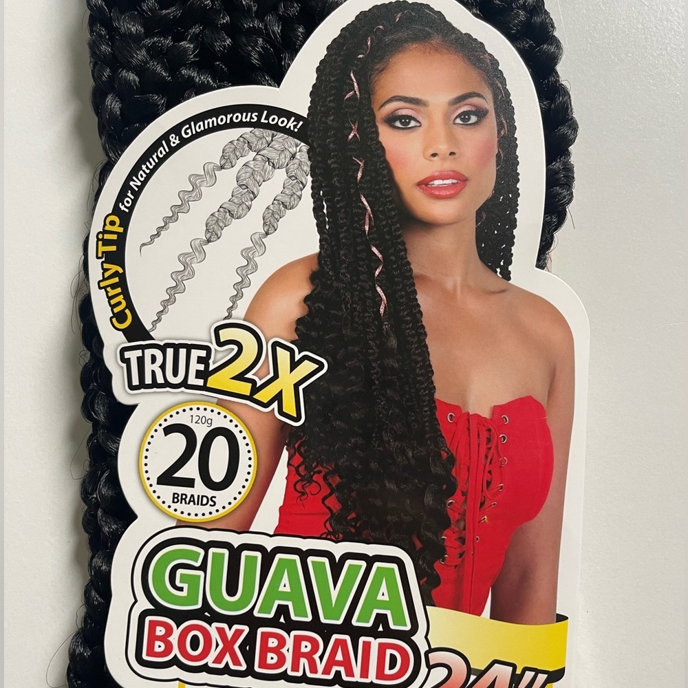 Guava Box Braids 24" curly tip. Crochet braid- pre-looped - Black